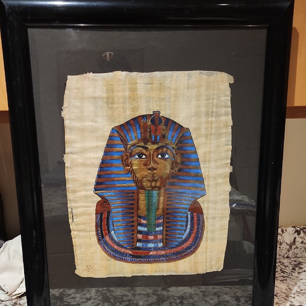 Framed Egyptian Pharaoh Papyrus Art